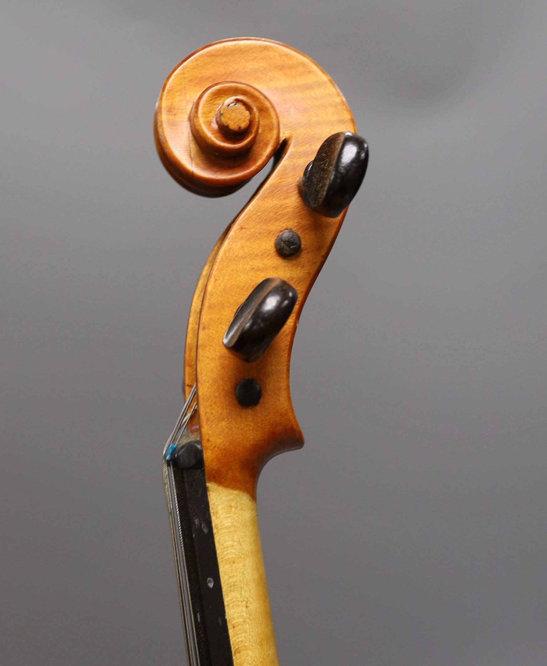 A 20th century Viola, unlabelled with 2 piece 16 inch back, cased